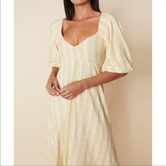 Faithfull the Brand Check Imanie Midi Dress in Beige - Picture 8 of 10
